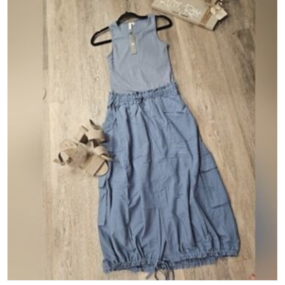 Tractr Dress Womens Small Blue Sleeveless Tank Maxi Pockets Pull On Casual New